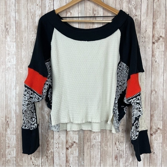 Free People Josie Printed Mixed Knit Pullover Top Size Medium Women - Picture 4 of 10